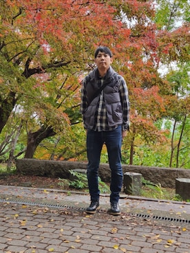 「アイテム（ダウンベスト）」を使った、akkunn_akkunnさん（メンズ・180cm）の秋コーディネート