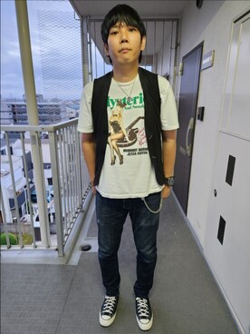 「MARITHE + FRANCOIS GIRBAUD（マリテフランソワジルボー）のアイテム（ベスト）」を使った、akkunn_akkunnさん（メンズ・180cm）の夏コーディネート