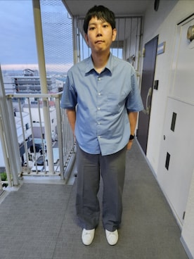 「WYM LIDNM（ウィム バイ リドム）のCOOL TOUCH MICRO SPAN H/S SHIRT（シャツ/ブラウス）」を使った、akkunn_akkunnさん（メンズ・180cm）の春コーディネート