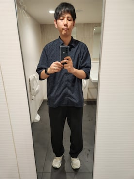 「GU（ジーユー）のアイテム（シャツ/ブラウス、ブルー系）」を使った、akkunn_akkunnさん（メンズ・180cm）の夏コーディネート