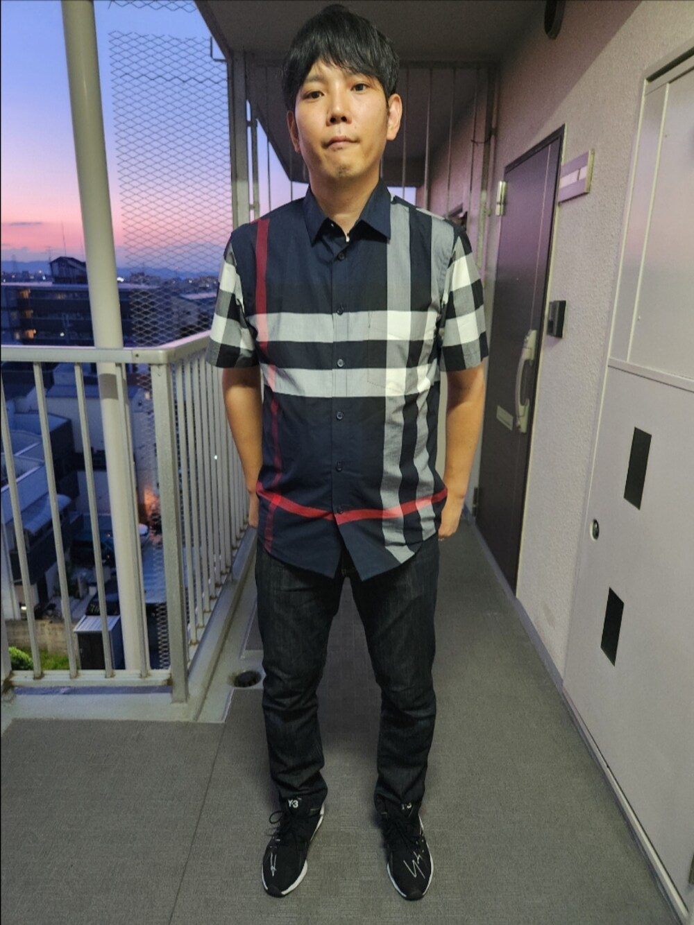 【定番】BURBERRY チェック柄 コットン半袖シャツ スリム BURBERRY（バーバリー）の「【BURBERRY】 バーバリー ショート