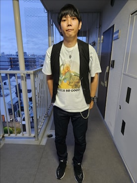 「MARITHE + FRANCOIS GIRBAUD（マリテフランソワジルボー）のアイテム（ベスト）」を使った、akkunn_akkunnさん（メンズ・180cm）の夏コーディネート