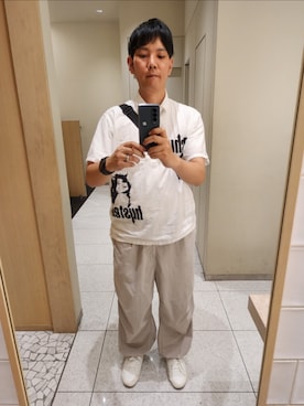 「HYSTERIC GLAMOUR（ヒステリックグラマー）のDEVIL WOMAN プルオーバーシャツ（シャツ/ブラウス、ホワイト系）」を使った、akkunn_akkunnさん（メンズ・180cm）の夏コーディネート