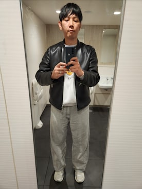 「アイテム（ライダースジャケット）」を使った、akkunn_akkunnさん（メンズ・180cm）の秋コーディネート