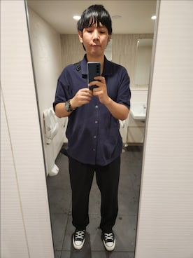 「H&M（エイチ・アンド・エム）のアイテム（シャツ/ブラウス）」を使った、akkunn_akkunnさん（メンズ・180cm）の夏コーディネート