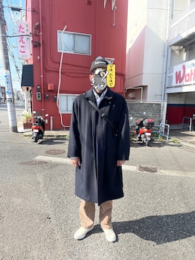 「アイテム（ステンカラーコート）」を使った、しゅー1031さん（メンズ・175cm）の冬コーディネート