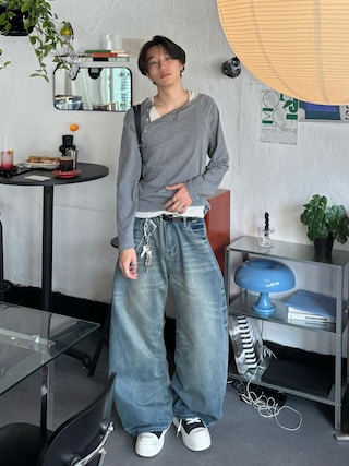 「Chikashitsu +（チカシツプラス）の【Chikashitsu +】border stitch rib sleeveless (3color) / 【チカシツプラス】ボーダーステッチリブタンクトップ（タンクトップ）」を使った、Harutoさん（メンズ・180cm）の夏コーディネート