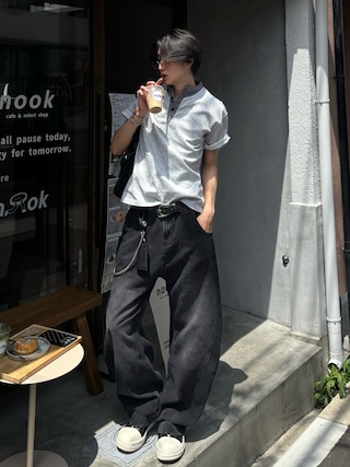 「WESTBOY（ウエストボーイ）の厚底 レザースニーカー WO25S13SH09【WB ORIGINALS】（スニーカー）」を使った、Harutoさん（メンズ・180cm）の夏コーディネート