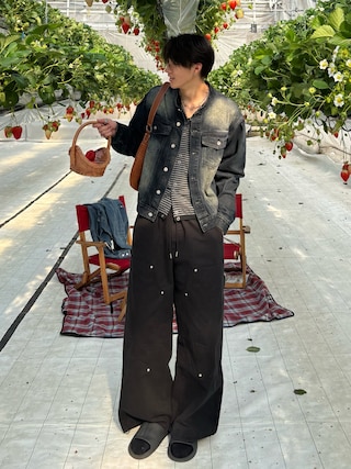 「NOWLE（ノウル）の【NOWLE】ヴィンテージウォッシュ ノーカラー ショート デニム ジャケット（デニムジャケット）」を使った、Harutoさん（メンズ・180cm）の春コーディネート