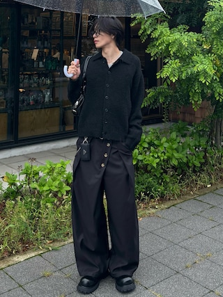 「EMMA CLOTHES(エマクローズ)のBoucle yarn long sleeved knit shirt/ブークレヤーン長袖ニットシャツ《カフェ店員"Haruto"コラボ》(カーディガン/ボレロ)」を使った、Harutoさん(メンズ・180cm)の秋コーディネート