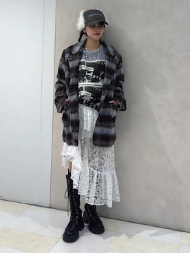 「タータンチェック」｜「アイテム（アクセサリー）」を使った、TOAさん（レディース・156cm）の秋コーディネート