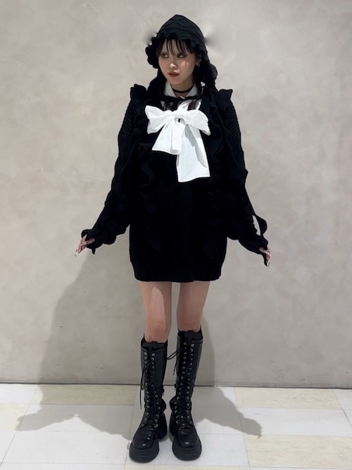 フリルケーブルバラクラバ ニットフード ニットキャップ（ニット