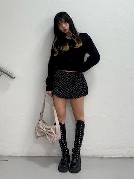 「jouetie（ジュエティ）のパターンバルーンミニスカパン ドット チェック（スカート）」を使った、MOMOさん（レディース・160cm）の秋コーディネート