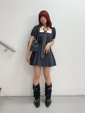 「jouetie（ジュエティ）のルーズウエスタンベルトブーツ（ブーツ、ブラック系）」を使った、MOMOさん（レディース・160cm）の夏コーディネート