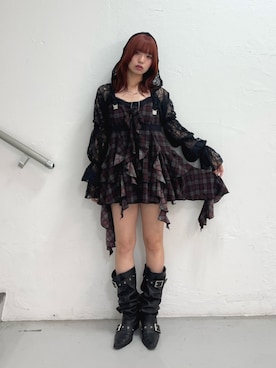 「jouetie（ジュエティ）の【MINAMI×jouetie】レースボレロフーディ（カーディガン/ボレロ、ブラック系）」を使った、MOMOさん（レディース・160cm）の夏コーディネート