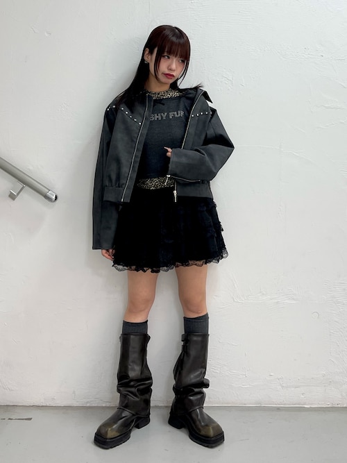 フェイクレザースタッズブルゾン 春服 春アウター（ブルゾン