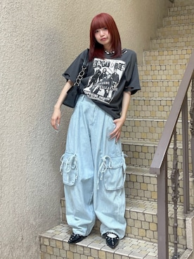 「jouetie（ジュエティ）のハトメポインテッドパンプス（パンプス、ブラック系）」を使った、MOMOさん（レディース・160cm）の春コーディネート