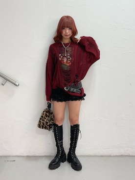 「jouetie（ジュエティ）のボリュームチュールティアードパンツ　 レースパンツ　インナーパンツ　赤チェック（その他パンツ、ブラック系）」を使った、MOMOさん（レディース・160cm）の秋コーディネート