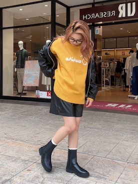 「アイテム（ライダースジャケット）」を使った、Princessさん（レディース・156cm）の秋コーディネート