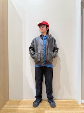 「ITEMS URBANRESEARCH（アイテムズ アーバンリサーチ）のF.L. a-1 フライトジャケット（ブルゾン、ブラック系）」を使った、YUANさん（メンズ・168cm）の春コーディネート