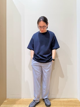 「ITEMS URBANRESEARCH（アイテムズ アーバンリサーチ）の冷感+速乾 ジャカード Tシャツ（T Shirts、ブルー系）」を使った、YUANさん（メンズ・168cm）の夏コーディネート