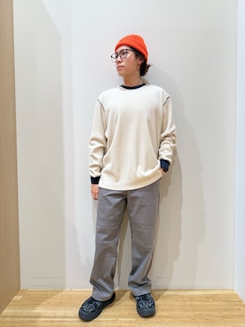 「アイテム（ニットキャップ/ビーニー、オレンジ系）」を使った、YUANさん（メンズ・168cm）の秋コーディネート