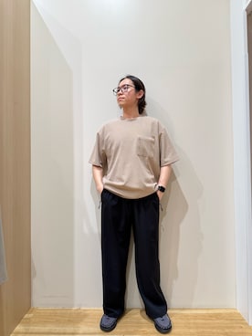 「ITEMS URBANRESEARCH（アイテムズ アーバンリサーチ）の速乾 カットミラノ ポケットTシャツ（Tシャツ/カットソー、ブラウン系）」を使った、YUANさん（メンズ・168cm）の夏コーディネート
