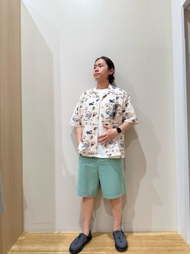 「ITEMS URBANRESEARCH（アイテムズ アーバンリサーチ）のアロハプリントオープンカラー半袖シャツ（シャツ/ブラウス、ベージュ系）」を使った、YUANさん（メンズ・168cm）の春コーディネート