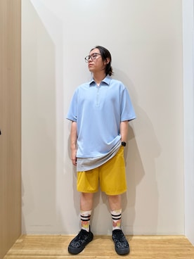 「ITEMS URBANRESEARCH（アイテムズ アーバンリサーチ）の冷感+速乾TRストレッチハーフZIP プルオーバー（Shirts、ブルー系）」を使った、YUANさん（メンズ・168cm）の夏コーディネート