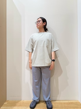 「ITEMS URBANRESEARCH（アイテムズ アーバンリサーチ）の『接触冷感/吸水速乾』クールタッチクレープジョーゼットTシャツ（T Shirts、ベージュ系）」を使った、YUANさん（メンズ・168cm）の夏コーディネート