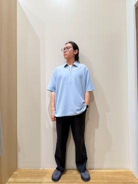 「ITEMS URBANRESEARCH（アイテムズ アーバンリサーチ）の冷感+速乾TRストレッチハーフZIP プルオーバー（シャツ/ブラウス、ブルー系）」を使った、YUANさん（メンズ・168cm）の夏コーディネート