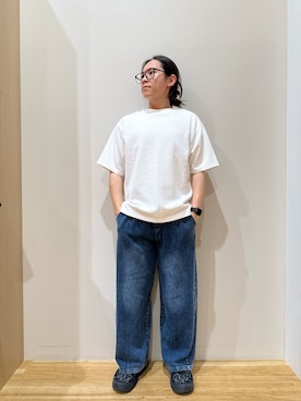 「ITEMS URBANRESEARCH（アイテムズ アーバンリサーチ）の冷感+速乾 ジャカード Tシャツ（T Shirts、ホワイト系）」を使った、YUANさん（メンズ・168cm）の夏コーディネート