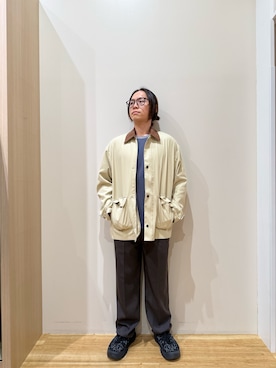 「ITEMS URBANRESEARCH（アイテムズ アーバンリサーチ）のヘリンボンリブロングスリーブカットソー（Tシャツ/カットソー、グレー系）」を使った、YUANさん（メンズ・168cm）の春コーディネート
