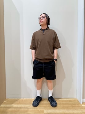 「ITEMS URBANRESEARCH（アイテムズ アーバンリサーチ）の『接触冷感/吸水速乾』多機能 ナイロンストレッチイージーショーツ（その他パンツ、ブラック系）」を使った、YUANさん（メンズ・168cm）の春コーディネート