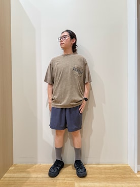 「ITEMS URBANRESEARCH（アイテムズ アーバンリサーチ）のHANDWRITTEN LOGO FADED T-SHIRTS（T Shirts、グリーン系）」を使った、YUANさん（メンズ・168cm）の夏コーディネート