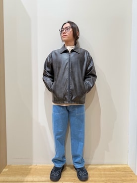 「ITEMS URBANRESEARCH（アイテムズ アーバンリサーチ）のF.L. ZIP UP フライトジャケット（ブルゾン、ブラック系）」を使った、YUANさん（メンズ・168cm）の春コーディネート