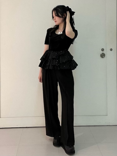 ベロアペプラムフリルトップス（Tシャツ/カットソー）｜LILY BROWN