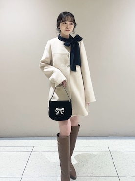 「アイテム（ノーカラージャケット）」を使った、LILY BROWNさん（レディース・157cm）の秋コーディネート