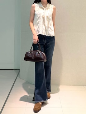 「LILY BROWN（リリーブラウン）のサテンセーラーカラーブラウス（シャツ/ブラウス、ホワイト系）」を使った、LILY BROWNさんの夏コーディネート