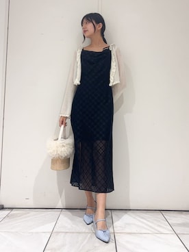 「LILY BROWN（リリーブラウン）のドレープキャミワンピース（ワンピース、ブラック系）」を使った、LILY BROWNさんの春コーディネート