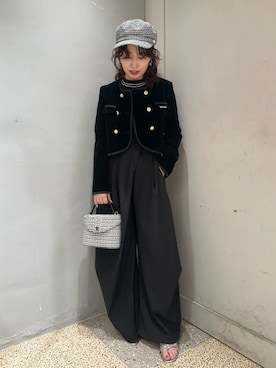 「LILY BROWN（リリーブラウン）の【LILY BROWN×MARY QUANT】ダブルボタンジャケット（ノーカラージャケット、ブラック系）」を使った、LILY BROWNさんの夏コーディネート