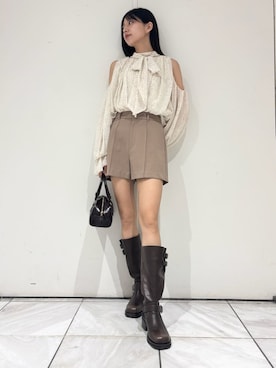 「LILY BROWN（リリーブラウン）のドレープボウタイシフォンブラウス（シャツ/ブラウス、その他）」を使った、LILY BROWNさんの夏コーディネート
