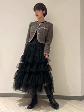 「アイテム（ノーカラージャケット）」を使った、LILY BROWNさん（レディース・162cm）の秋コーディネート
