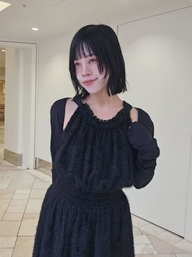 「LILY BROWN（リリーブラウン）の【WEB限定00サイズ】アメリカンスリーブフリンジジャガードワンピース（ワンピース、ブラック系）」を使った、LILY BROWNさんの春コーディネート