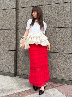 「LILY BROWN（リリーブラウン）のハートチャーム付きボストンバッグ（ボストンバッグ、ホワイト系）」を使った、LILY BROWNさんの春コーディネート