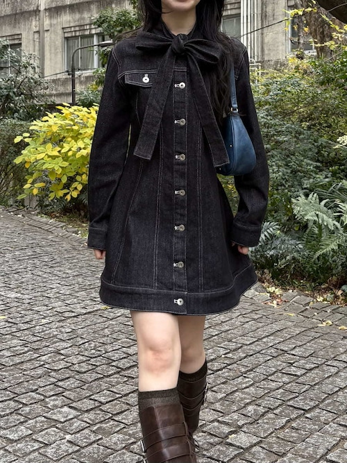 ボウタイデニムミニワンピース（ワンピース）｜LILY BROWN（リリー