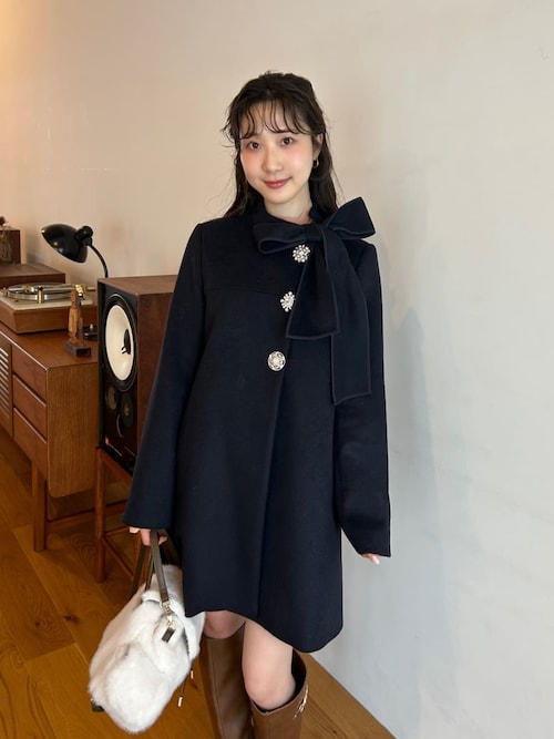 WEB限定カラー】[L.B CANDY STOCK]Aラインビジューリボンコート（ノー