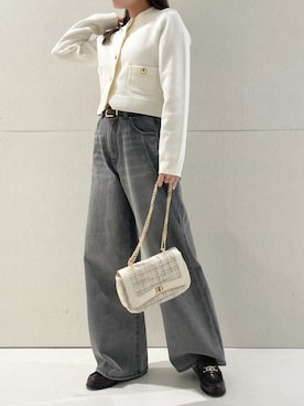 「モノトーンコーデ」｜「アイテム（ノーカラージャケット）」を使った、LILY BROWNさん（レディース・156cm）の冬コーディネート