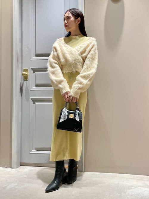 オフショルニット付きレイヤードワンピース