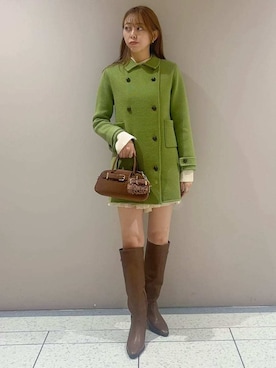 「アイテム（チェスターコート、グリーン系）」を使った、LILY BROWNさん（レディース・158cm）の秋コーディネート
